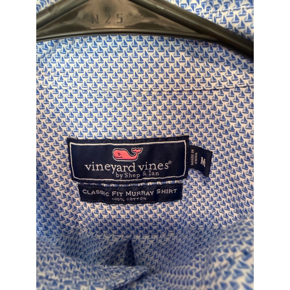 Vineyard Vines Mens Classic Fit Murray Shirt Blue Sailboat Print Cotton Medium - Picture 3 of 9